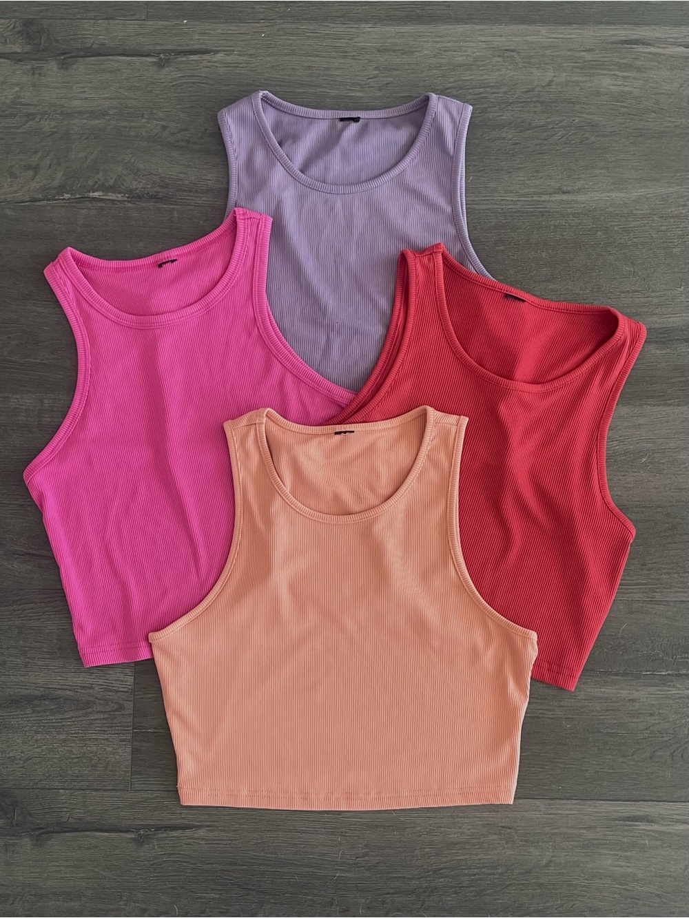 Women’s Ribbed Crop Tank Top - Purple, Pink, Peach, Red